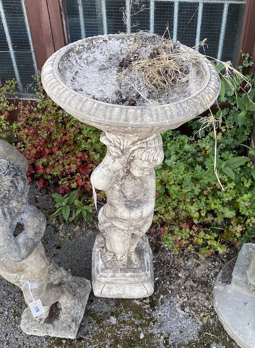 A circular cast stone cherub fountain bird bath, height 92cm